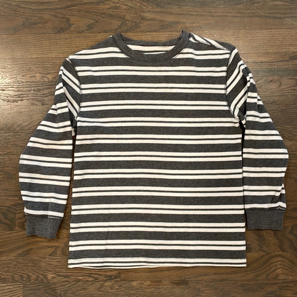 Old Navy | Gray and White Striped | Long Sleeved Shirt